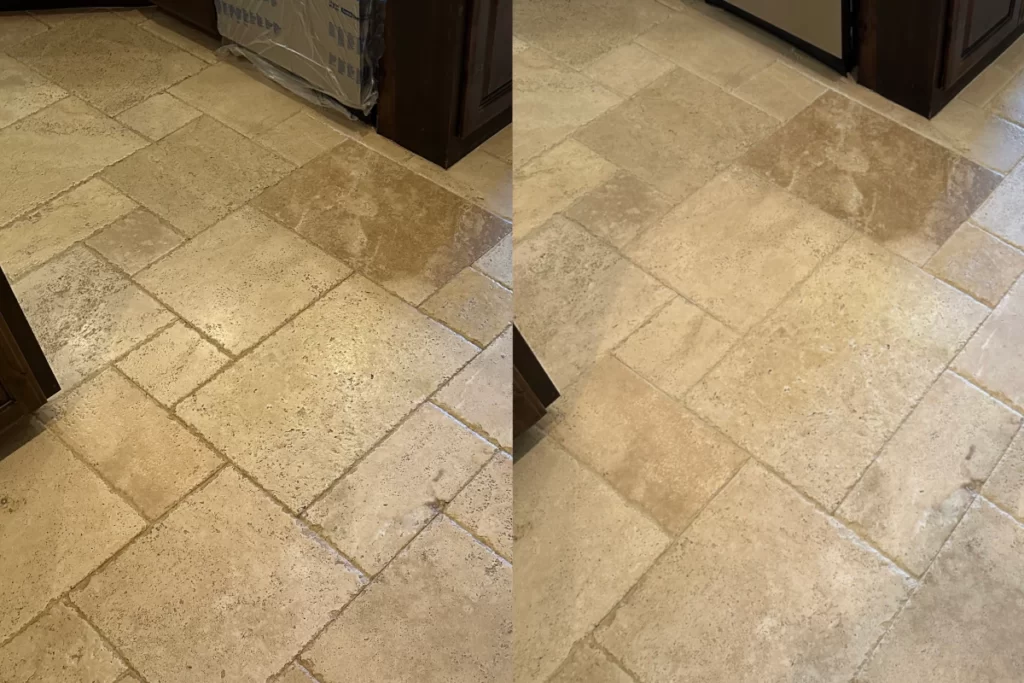 spacek natural stone travertine kitchen floor cleaning before and after