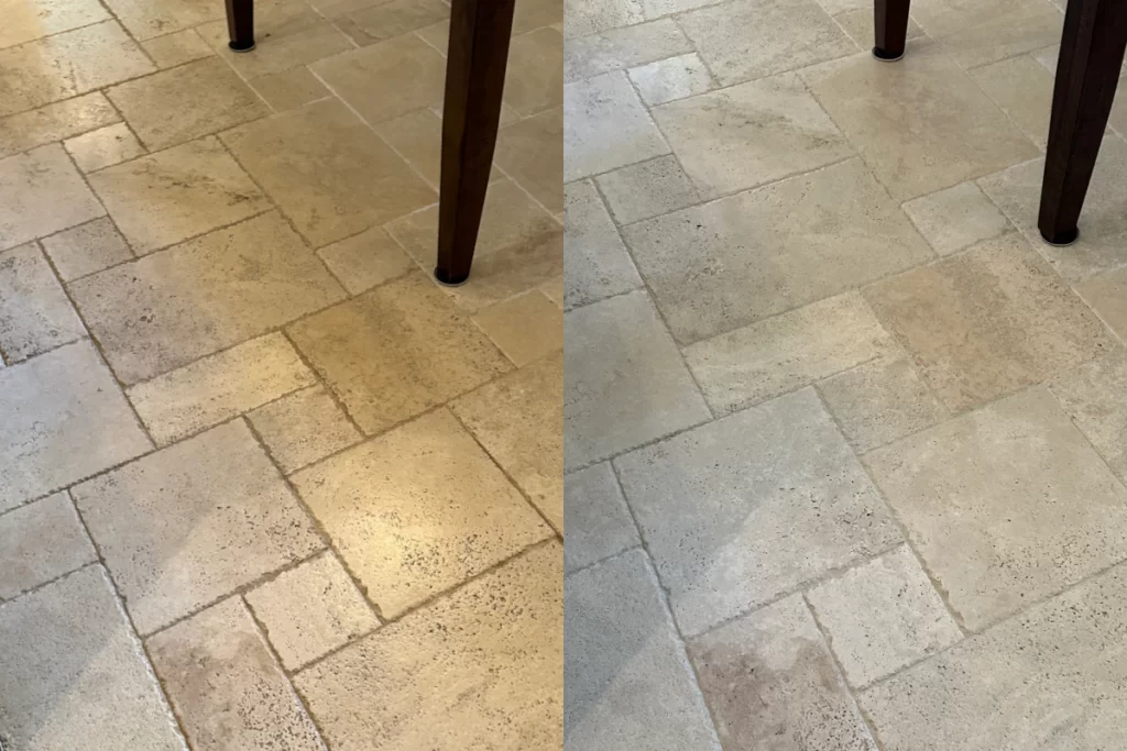 spacek natural stone travertine living room floor cleaning before and after